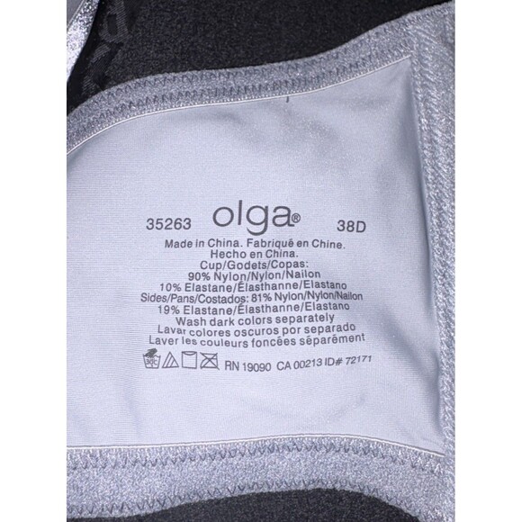 Olga Gray Pretty Lace Cami Bra Size 38D Underwire Style #35263 Smoked Pearl - Picture 4 of 10